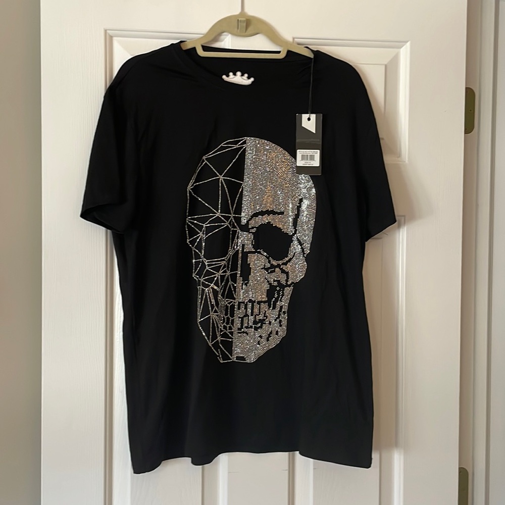 HEADS OR TAILS mens skull rhinestone T Shirt